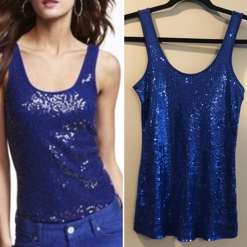 Express | Sexy Basic Blue Sequin Tank Top